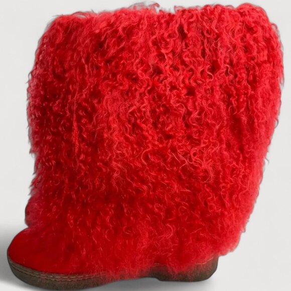 Bearpaw Boetis Red Curly Lamb Fur Sheepskin Lined Warm Mongolian Sherpa Boots 7 - Picture 4 of 8